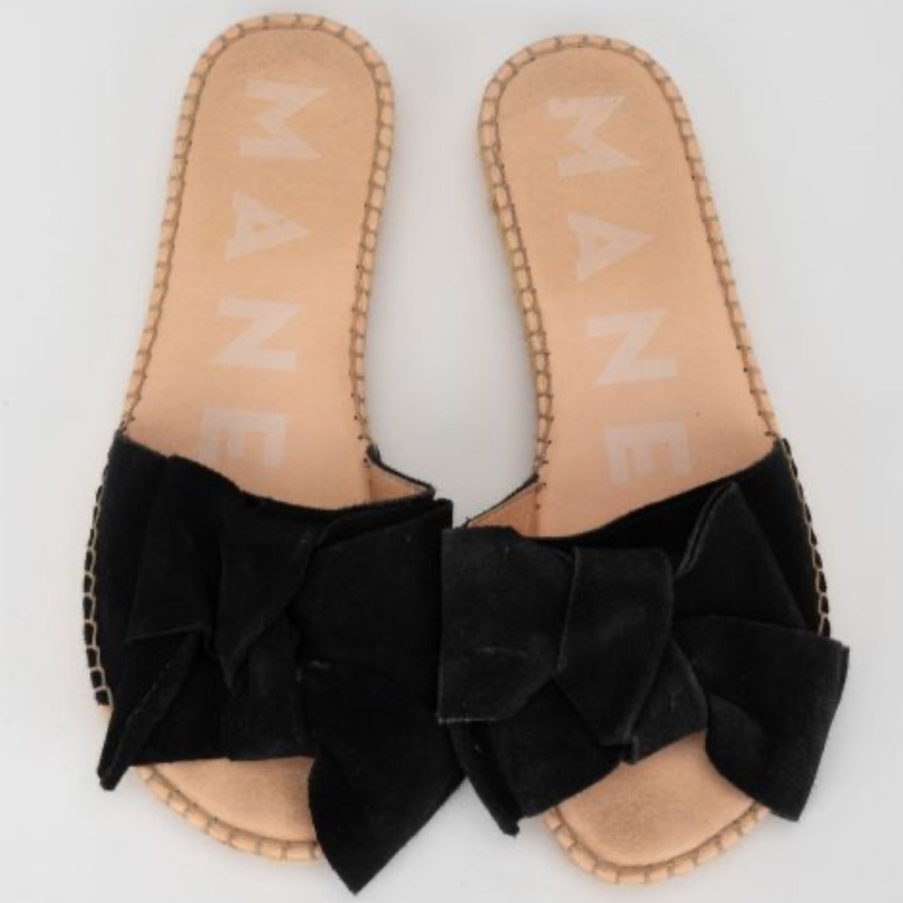 Manebi Hamptons Flat Sandal On Espadrille Sandals Size 36 Black